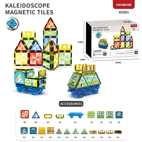 (GCC) Kaleidoscope Diamond-Patterned Color Window Magnetic Tiles